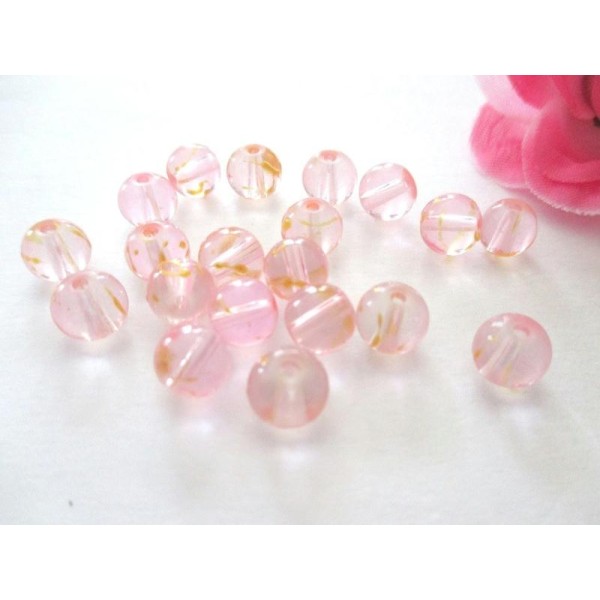 Lot de 20 perles en verre tréfilé rose 8 mm - Photo n°1