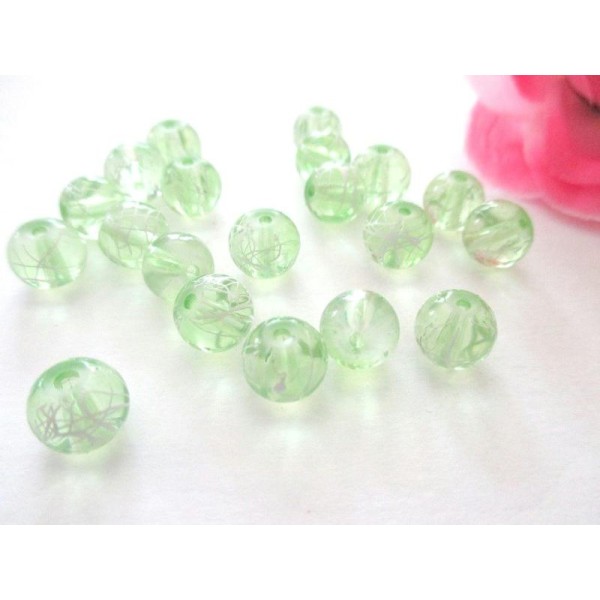 Lot de 100 perles en verre tréfilé vert clair 8 mm - Photo n°1