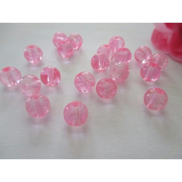 Lot de 100 perles en verre tréfilé rose 8 mm - Photo n°1