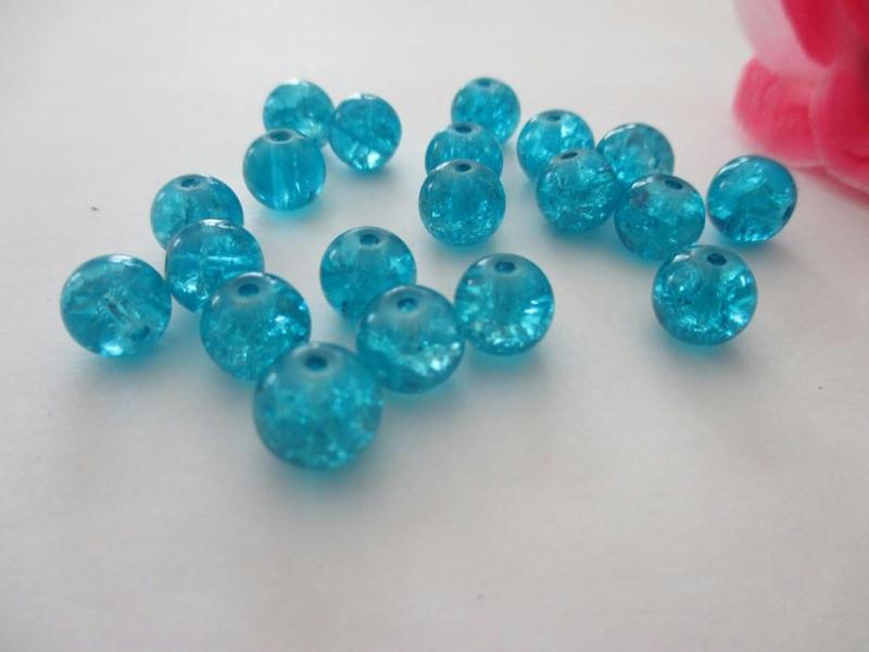 Lot de 20 Perles Craquelées en Verre 10mm Bleu Aquamarine 