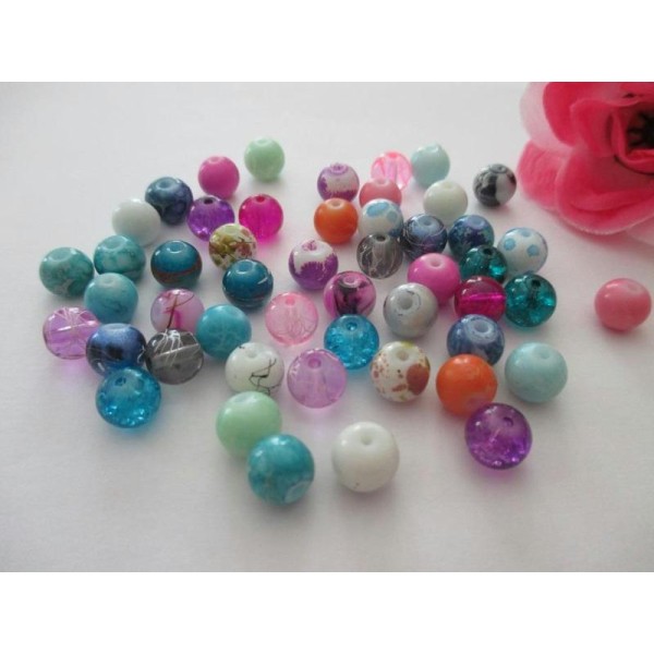 Lot de 50 perles en verre multicolore 8 mm - Photo n°1