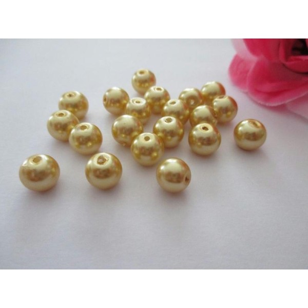 Lot de 20 perles en verre  nacré jaune 8 mm - Photo n°1