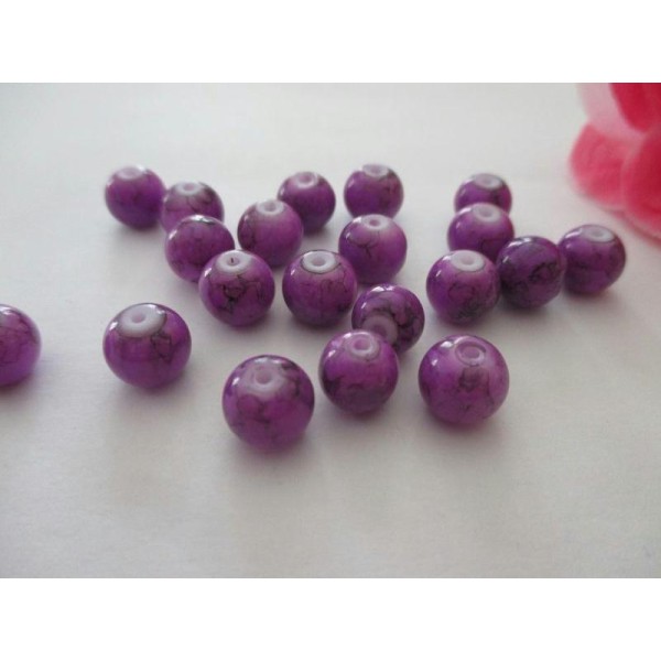 Lot de 20 perles en verre violet fissure noire 8 mm - Photo n°1