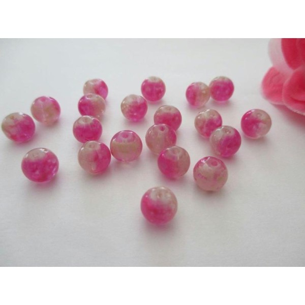 Lot de 20 perles en verre rose tache beige 8 mm - Photo n°1