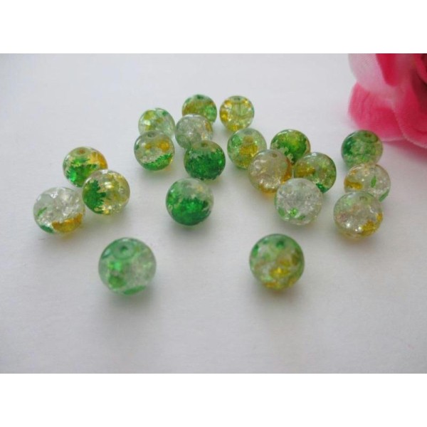 Lot de 20 perles en verre craquelé jaune vert 8 mm - Photo n°1