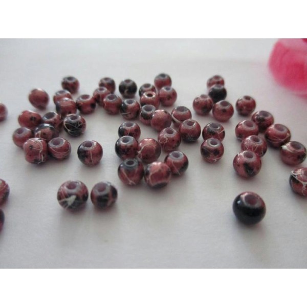 Lot de 50 perles en verre nacré tréfilé bordeaux brun4 mm - Photo n°1