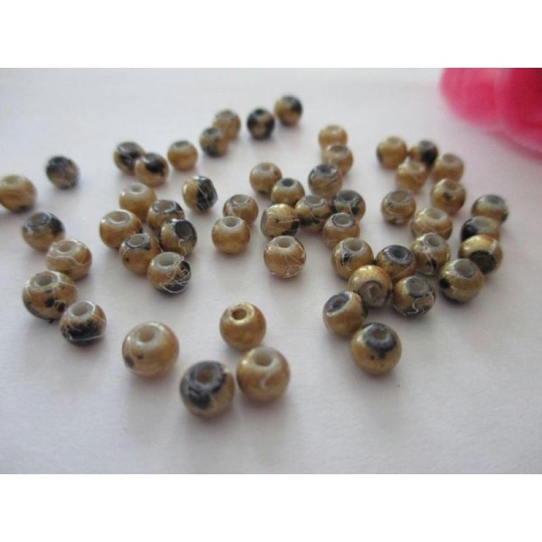 Lot de 50 perles en verre nacré tréfilé doré 4 mm - Photo n°1