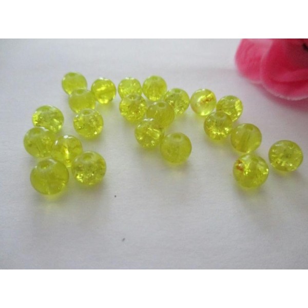Lot de 25 perles en verre craquelé jaune 6 mm - Photo n°1