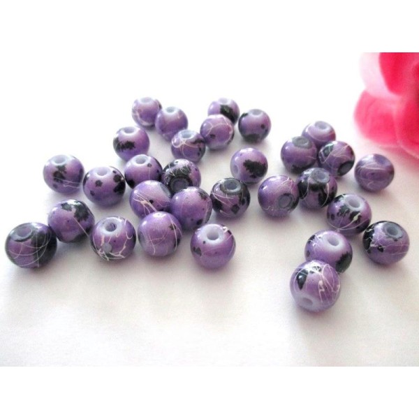 Lot de 50 perles en verre nacré violet 8 mm - Photo n°1