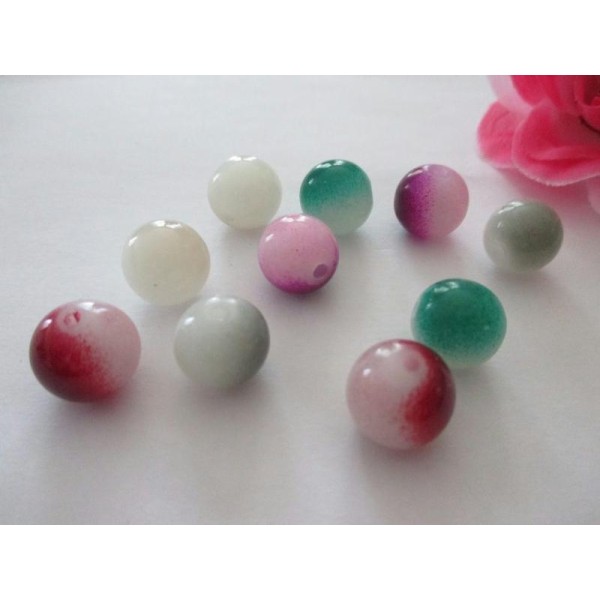 Lot de 10 perles en verre bicolore 12 mm - Photo n°1