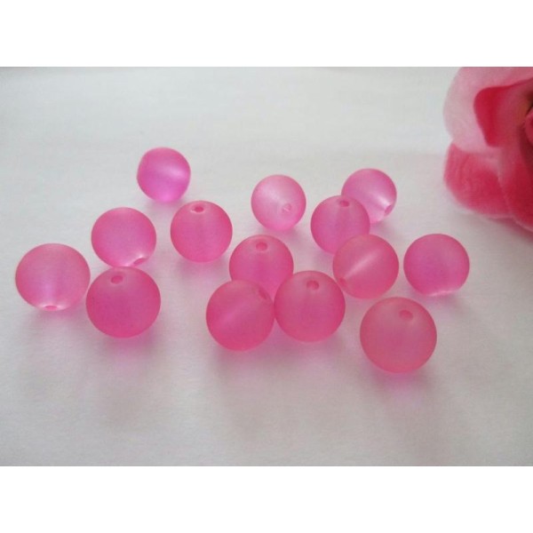 Lot de 14 perles en verre rose 10 mm - Photo n°1
