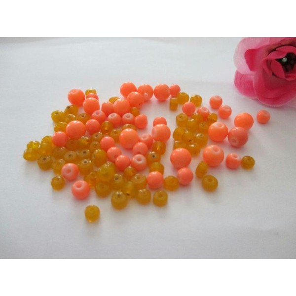 Lot de 100 perles en verre orange 5/8 mm - Photo n°1