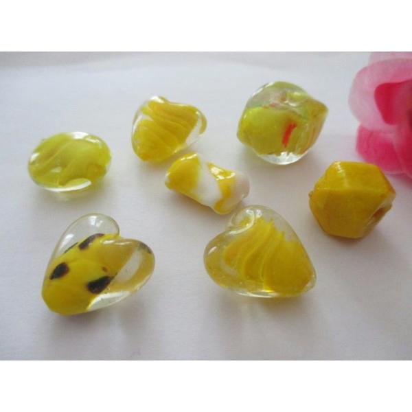 Lot de 7 perles verre murano ton jaune - Photo n°1