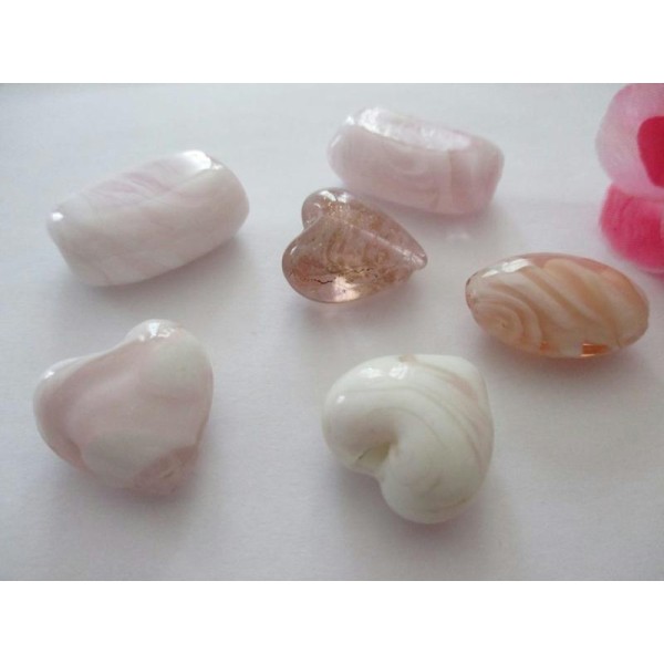 Lot de 6 perles verre murano ton rose - Photo n°1