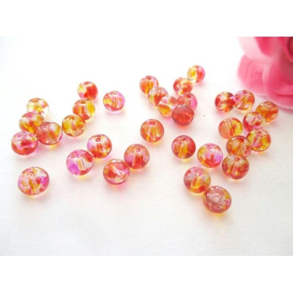 Lot de 100 perles en verre orange rose 6 mm - Photo n°1