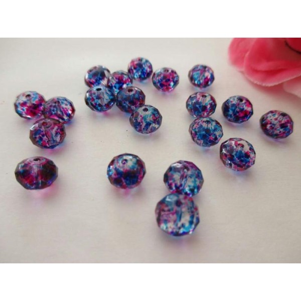 Lot de 20 perles en verre boulier à facette bleu fuchsia 8x6 mm - Photo n°1