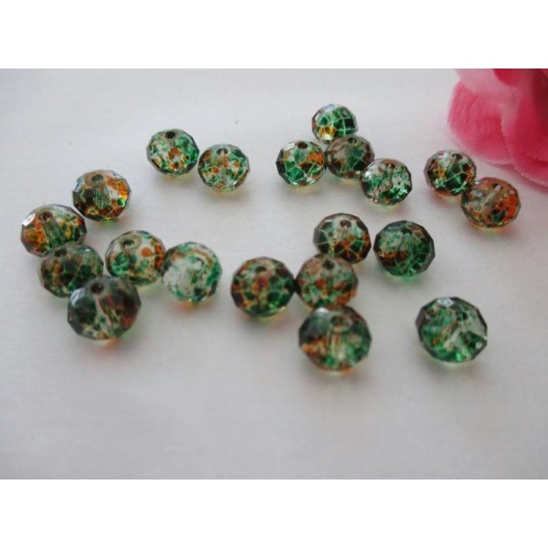 Lot de 20 perles en verre boulier à facette vert orange 8x6 mm - Photo n°1