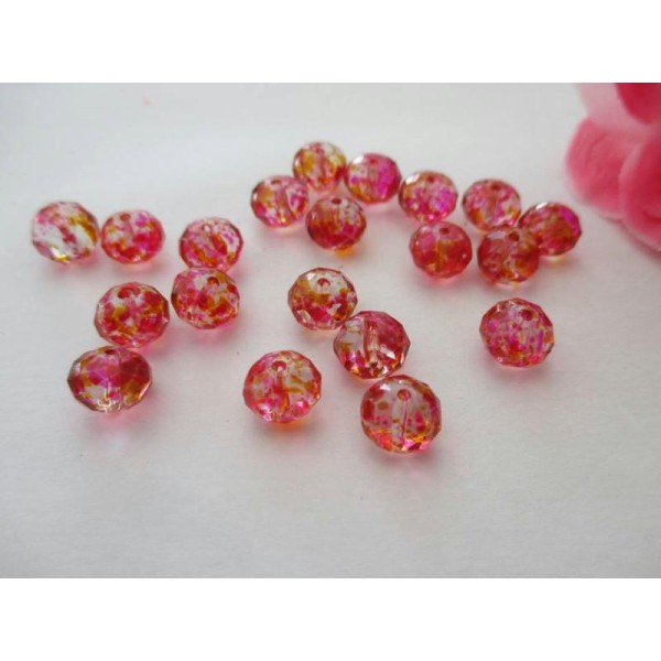 Lot de 20 perles en verre boulier à facette rose orange 8x6 mm - Photo n°1