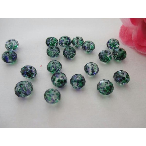 Lot de 20 perles en verre boulier à facette vert violet 8x6 mm - Photo n°1