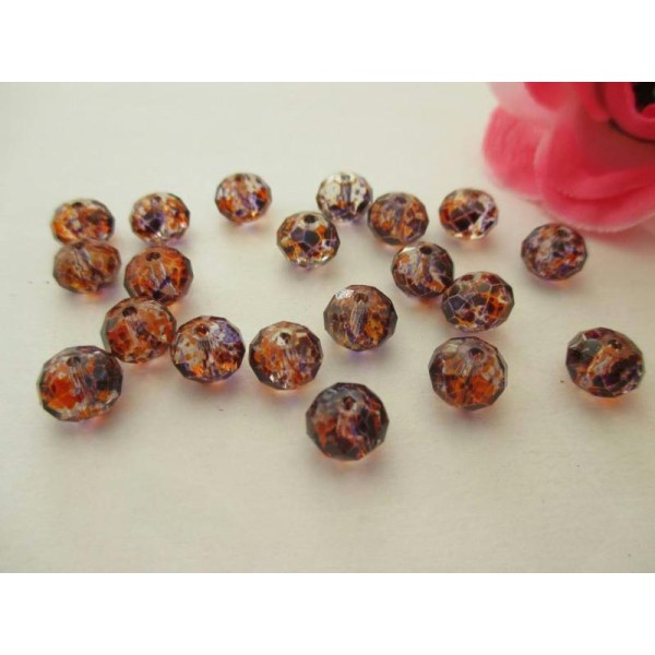 Lot de 20 perles en verre boulier à facette orange violet 8x6 mm - Photo n°1
