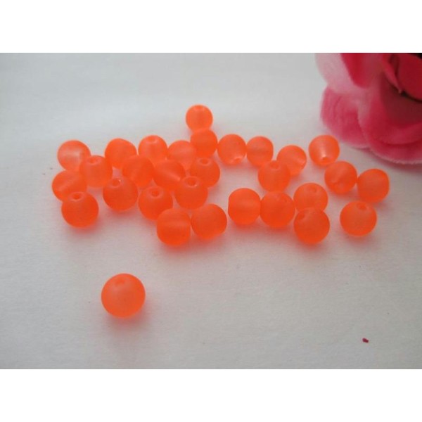 Lot de 25 perles en verre givré orange 6 mm - Photo n°1