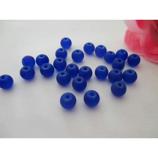 Lot de 25 perles en verre givré bleu nuit 6 mm - Photo n°1