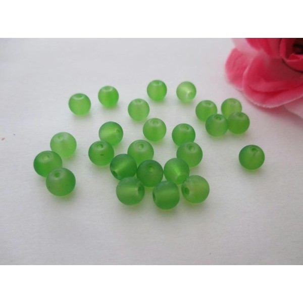 Lot de 25 perles en verre givré vert foncé 6 mm - Photo n°1