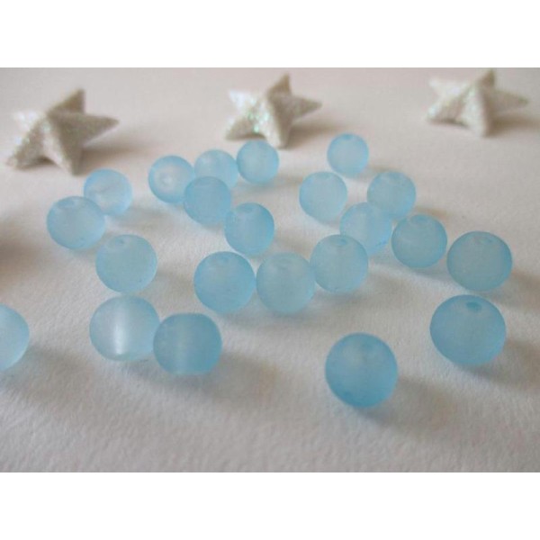 Lot de 25 perles en verre givré bleu ciel 6 mm - Photo n°1