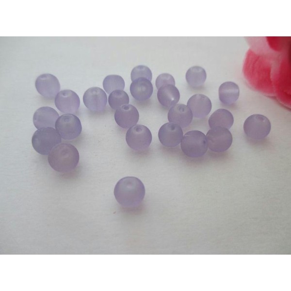 Lot de 25 perles en verre givré lilas 6 mm - Photo n°1