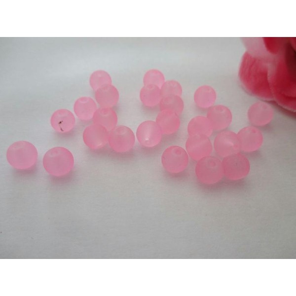 Lot de 25 perles en verre givré rose 6 mm - Photo n°1