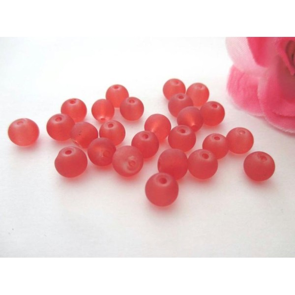Lot de 25 perles en verre givré rouge 6 mm - Photo n°1