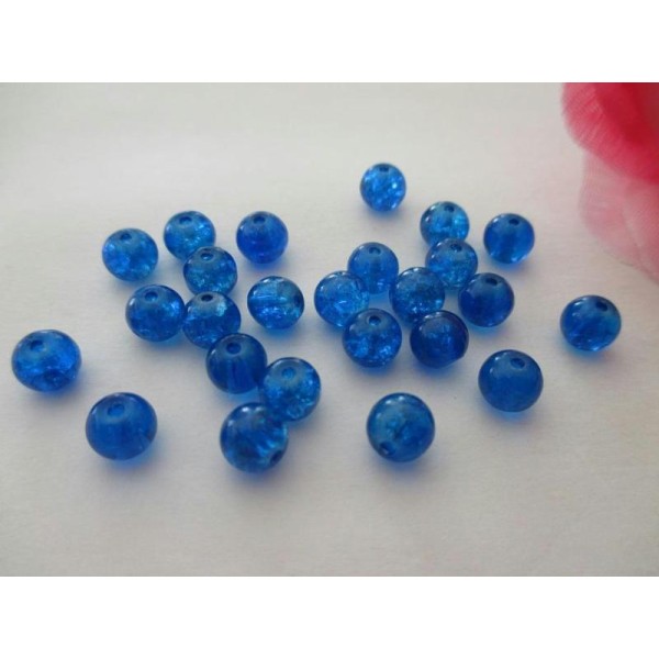 Lot de 25 perles en verre craquelé bleu nuit 6 mm - Photo n°1