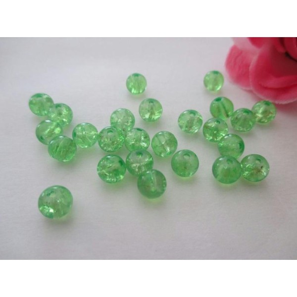 Lot de 25 perles en verre craquelé vert 4 mm - Photo n°1