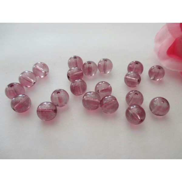 Lot de 20 perles en verre brillant prune 8 mm - Photo n°1
