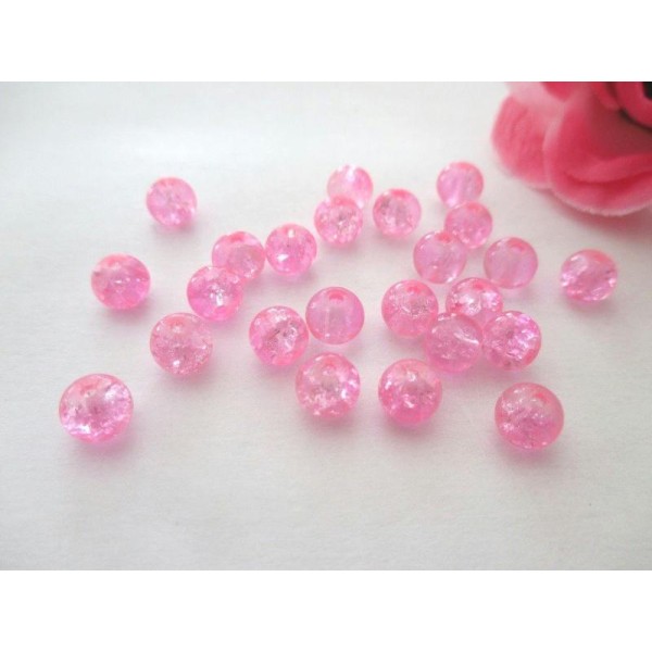Lot de 25 perles en verre craquelé rose 6 mm - Photo n°1