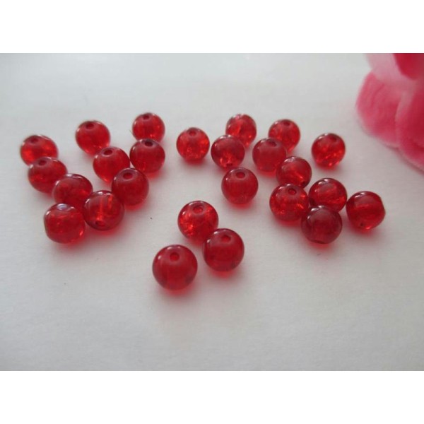 Lot de 25 perles en verre craquelé rouge 6 mm - Photo n°1