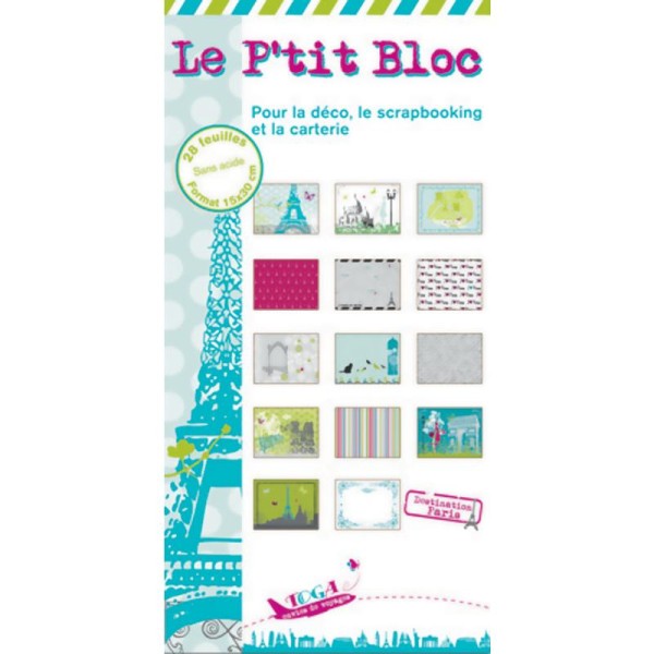 Papier scrap P'tit Bloc Paris 30 x 15 cm - 28 feuilles - Photo n°1
