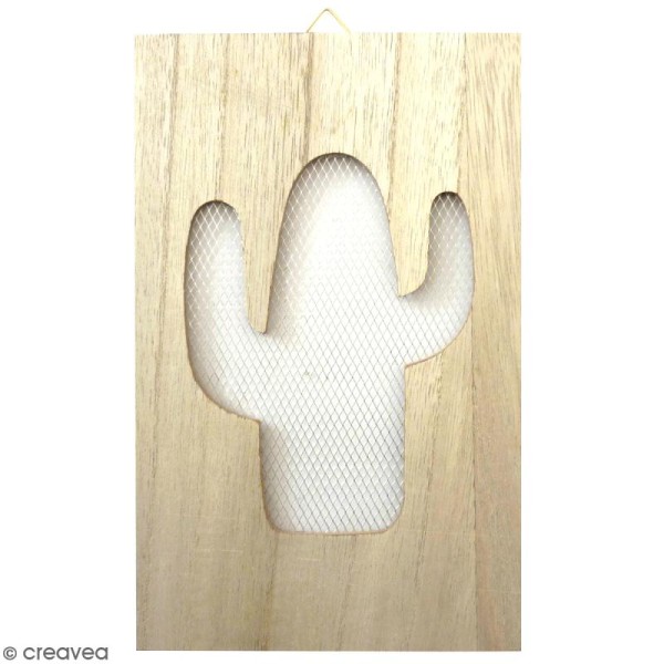 Tableau grillage en bois à décorer - Cactus - 15 x 24 cm - Photo n°1