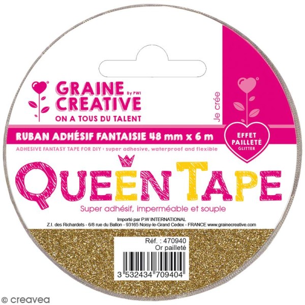 Ruban adhésif Queen Tape à paillettes Graine Créative - Doré - 48 mm x 6 m - Photo n°1