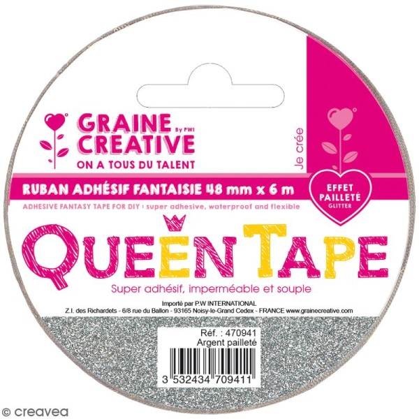 Ruban adhésif Queen Tape à paillettes Graine Créative - Argenté - 48 mm x 6 m - Photo n°1