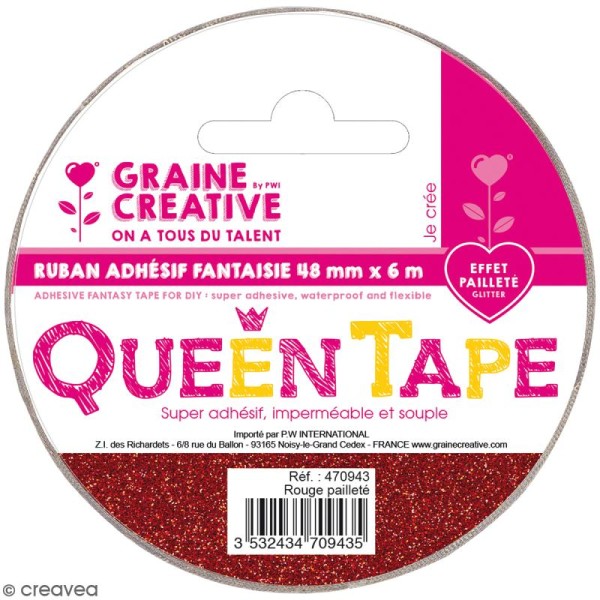 Ruban adhésif Queen Tape à paillettes Graine Créative - Rouge - 48 mm x 6 m - Photo n°1