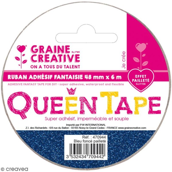 Ruban adhésif Queen Tape à paillettes Graine Créative - Bleu foncé - 48 mm x 6 m - Photo n°1