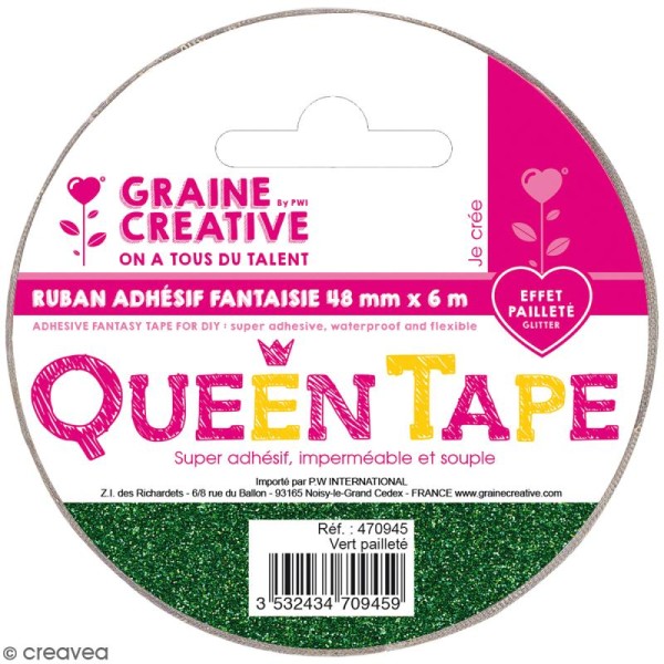 Ruban adhésif Queen Tape à paillettes Graine Créative - Vert - 48 mm x 6 m - Photo n°1
