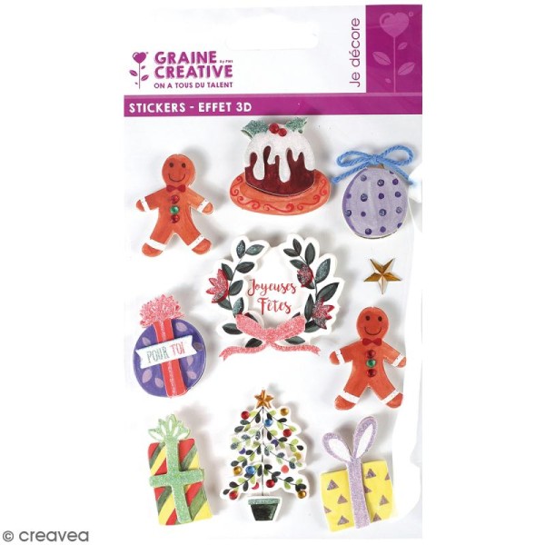 Stickers 3D - Décorations de Noël - 10 autocollants - Photo n°1