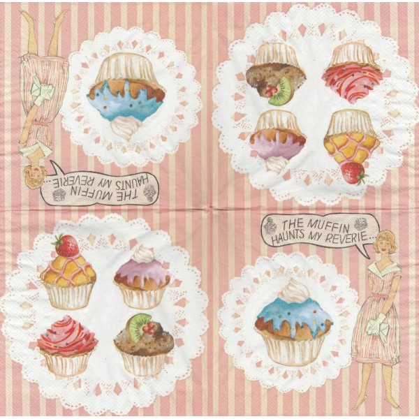 4 Serviettes en papier Pâtisserie cupcakes Format Lunch - Photo n°1