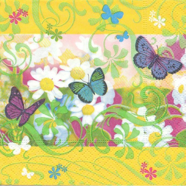 4 Serviettes en papier Papillon Fleur Format Cocktail - Photo n°1