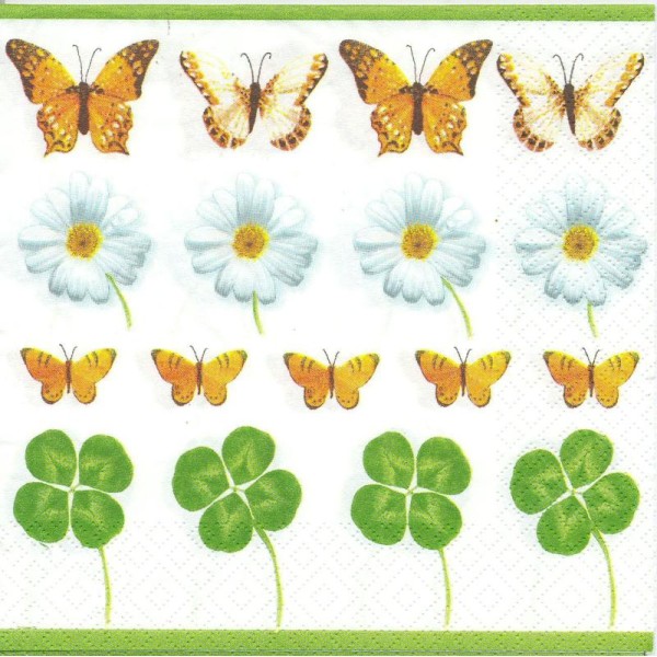 4 Serviettes en papier Papillon Trèfle Fleurs Format Lunch - Photo n°1