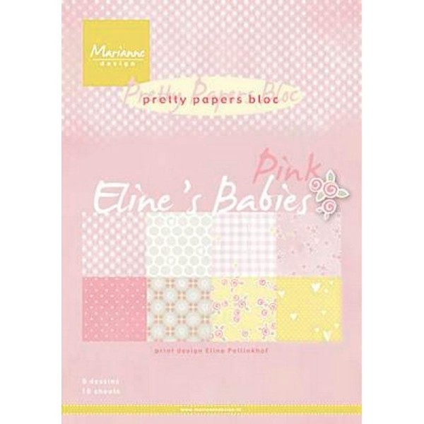 Bloc de 16 papiers 29,5 x 21 cm MARIANNE DESIGN ELINE'S BABIES PINK - Photo n°1