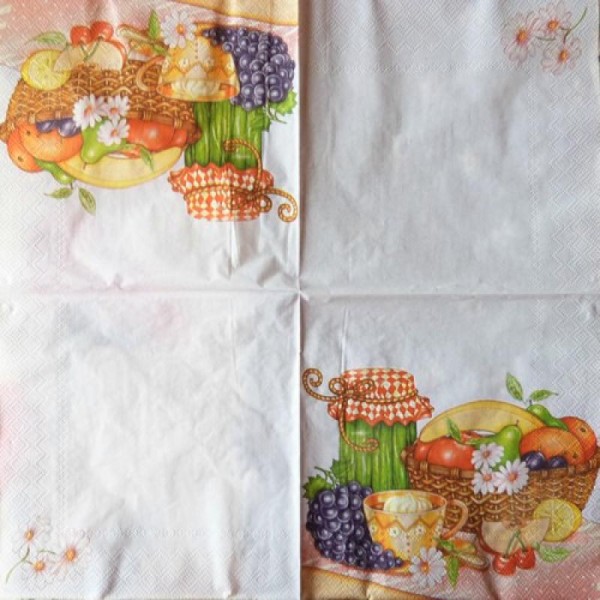 4 serviettes en papier découpage collage 33 cm PANIERE DE FRUITS 305 - Photo n°2
