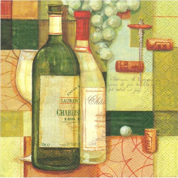 4 Serviettes en papier Vin Blanc Chablis Format Cocktail Decoupage Decopatch 240201 Ti-Flair - Photo n°1